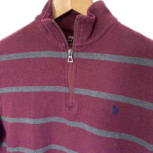 POLO Ralph Lauren Mens M Wine Striped LS 1/4 Zip Pullover Sweater Cotton Modal - Picture 3 of 5